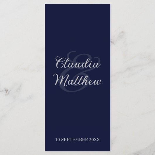 Elegante Navy Blue & Silver Script Wedding Program Programma (Voorkant)