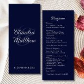 Elegante Navy Blue & Silver Script Wedding Program Programma