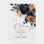 Elegante Navy Blue Terracotta bruiloft Welkom Acryl Bord (Voorkant)
