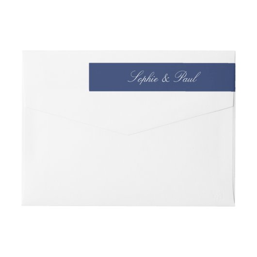 Elegante Navy Blue Wraparound Retour Adres Label (Achterkant)