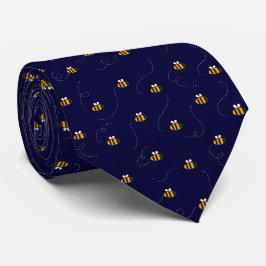 Elegante Navy Blue Yellow Bee Naadloos Patroon Stropdas
