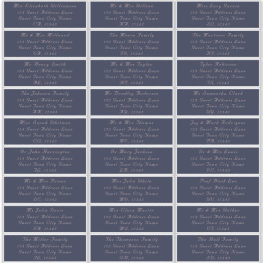 Elegante Navy Blush Bruiloft Gast Adresetiketten Sticker (Voorkant)
