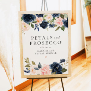 Elegante Navy Blush Petals & Prosecco Vrijgezellen Poster