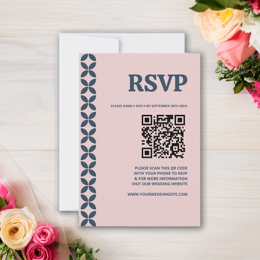 Elegante Navy & Blush Pink RSVP Kaartje