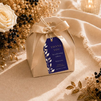 Elegante Navy Botanische Rand Trouw Favor Tag Cadeaulabel