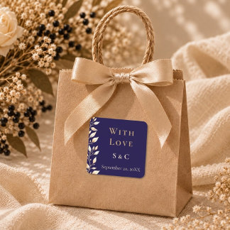 Elegante Navy Botanische Rand Vierkante Sticker
