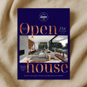 Elegante Navy Bronze Business Open House One Photo Kaart
