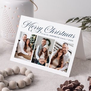 Elegante Navy Calligrafie Prettig Kerstfeest 3 Fot Feestdagen Kaart