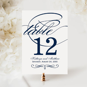 Elegante Navy Calligraphy Tafelnummerkaart Kaart