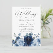 Elegante Navy & Dusty Blue Waterverf bruiloft Kaart (Staand voorkant)