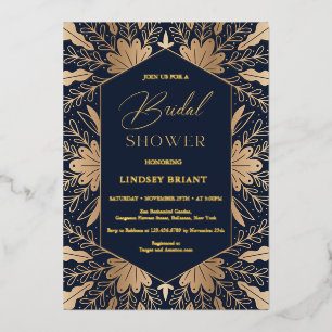 Elegante navy en echte gouden folie schriftletters uitnodiging