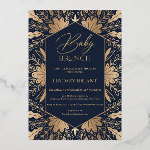 Elegante navy en echte gouden folie script baby br uitnodiging