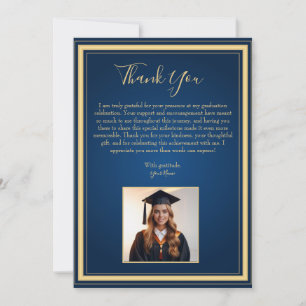 Elegante Navy en Gold Afstuderen bedankkaart Kaart