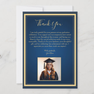 Elegante Navy en Gold Afstuderen bedankkaart Kaart