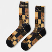 Elegante Navy en Goud Patchwork – Aangepaste Bloem Sokken (Links)