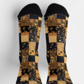 Elegante Navy en Goud Patchwork – Aangepaste Bloem Sokken (Top)
