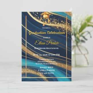 Elegante Navy en Gouden Foto Afstudeeruitnodiging Kaart
