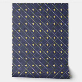 Elegante Navy en Gouden Geometrische Diamant Behang