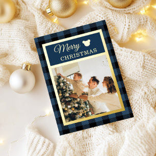 Elegante Navy en Gouden Prettig Kerstfeest Folie Feestdagenkaart