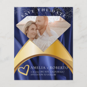 Elegante Navy Fluwelen Ring Save The Date Foto Kaa Flyer