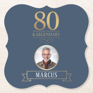 Elegante Navy & Gold 80e en legendarische verjaard Kartonnen Onderzetters