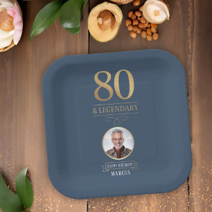 Elegante Navy & Gold 80e en legendarische verjaard Papieren Bordje
