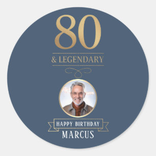 Elegante Navy & Gold 80e en legendarische verjaard Ronde Sticker