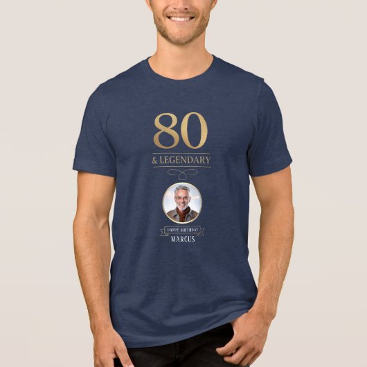 Elegante Navy & Gold 80e en legendarische verjaard Tri-Blend Shirt (Voorkant)
