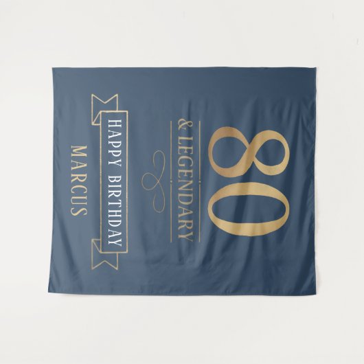Elegante Navy & Gold 80e en legendarische verjaard Wandkleed (Voorkant (horizontaal))