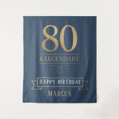 Elegante Navy & Gold 80e en legendarische verjaard Wandkleed (Voorkant)