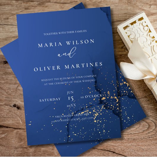 Elegante Navy Gold bruiloft uitnodiging, minimalis Kaart