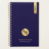 Elegante Navy & Gold Custom Business Logo 2025 Planner (Voorkant)