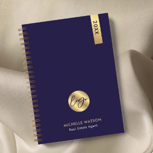 Elegante Navy & Gold Custom Business Logo 2025 Planner