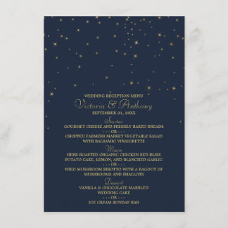 Elegante Navy & Gold Falling Stars Trouwmenu Menu