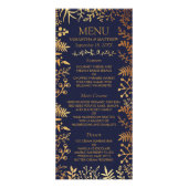 Elegante Navy & Gold Floral Wedding Menu (Voorkant)