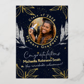 Elegante Navy Gold Foil Afstuderen aankondiging (Voorkant)