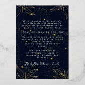 Elegante Navy Gold Foil Afstuderen aankondiging (Achterkant)