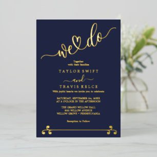 Elegante Navy & Gold Folie "We Do" Trouwen Folie Uitnodiging