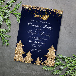 Elegante Navy Gold Glitter Kerstboomfeest Kaart