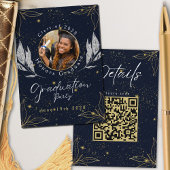 Elegante Navy Gold Graduation Party QR-code Informatiekaartje