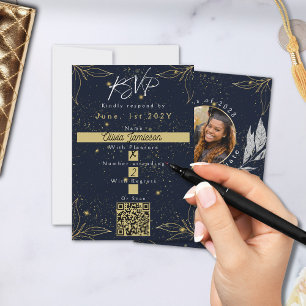 Elegante Navy Gold Graduation Party RSVP Kaartje