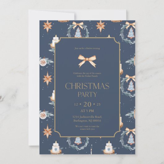 Elegante Navy & Gold kerstfeest uitnodiging (Voorkant)