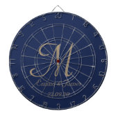 Elegante Navy & Gold Monogram Initiaal Naam Dartbord (Voorkant)