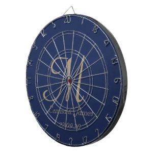 Elegante Navy & Gold Monogram Initiaal Naam Dartbord