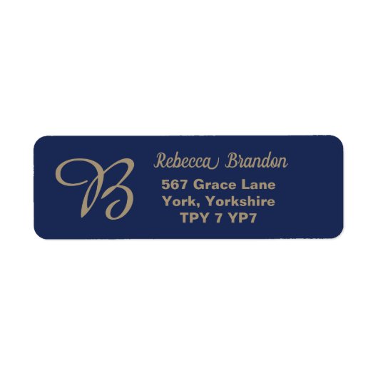 Elegante Navy Gold Naam Monogram Retouradres Etiket (Voorkant)