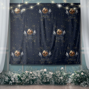Elegante Navy Gold Red Carpet Stap en Herhaal Afst Wandkleed