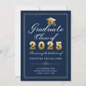 Elegante Navy Gold Script Class van 2025 Afstudere Aankondiging (Voorkant)