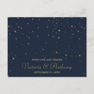 Elegante Navy & Gold Vallende Sterren Bruiloft Bed Briefkaart