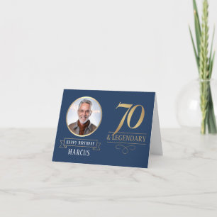 Elegante Navy & Goud 70ste & Legendarische Verjaar Kaart