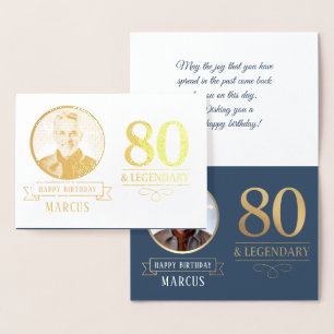 Elegante Navy & Goud 80ste & Legendarische Verjaar Folie Kaarten